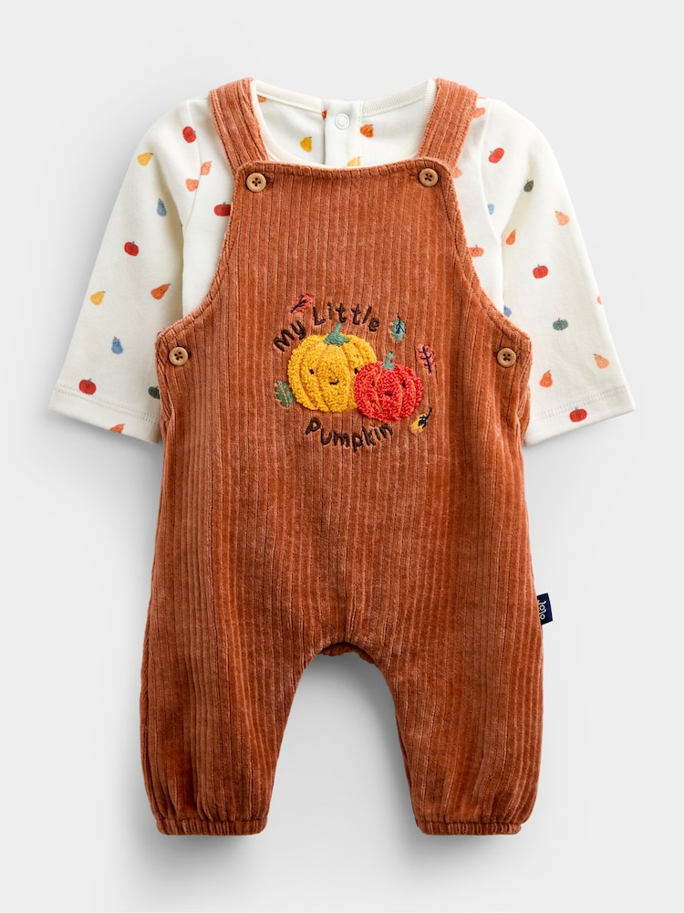 JoJo Maman Bébé Orange Pumpkin 2-Piece Dungaree & Bodysuit Set - Image 1 of 7 JoJo Maman Bébé Orange Pumpkin 2-Piece Dungaree & Bodysuit Set - Image 1 of 7