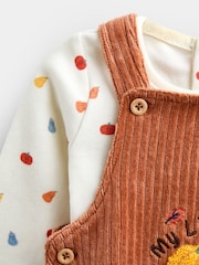 JoJo Maman Bébé Orange Pumpkin 2-Piece Dungaree & Bodysuit Set - Image 6 of 7