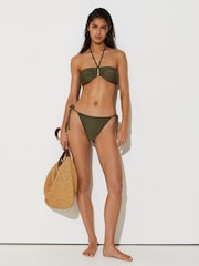 Reiss Khaki Green Hennel Shimmer Side-Tie Bikini Bottoms - Image 1 of 7