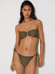 Reiss Khaki Green Hennel Shimmer Side-Tie Bikini Bottoms - Image 5 of 7