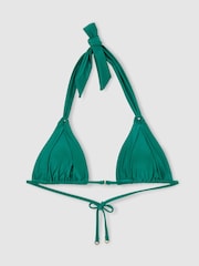 Reiss Teal Blue Matilda Shimmer Pleat-Detail Triangle Bikini Top - Image 2 of 7