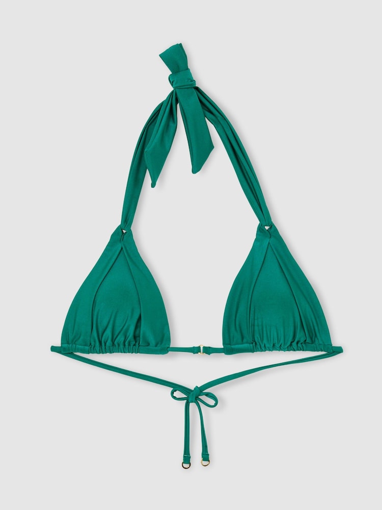 Reiss Teal Blue Matilda Shimmer Pleat-Detail Triangle Bikini Top - Image 2 of 7 Reiss Teal Blue Matilda Shimmer Pleat-Detail Triangle Bikini Top - Image 2 of 7