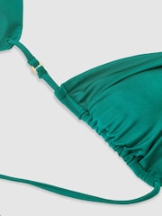 Reiss Teal Blue Matilda Shimmer Pleat-Detail Triangle Bikini Top - Image 7 of 7