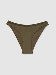 Reiss Khaki Green Janina Shimmer Fixed-Side Bikini Bottoms - Image 2 of 7