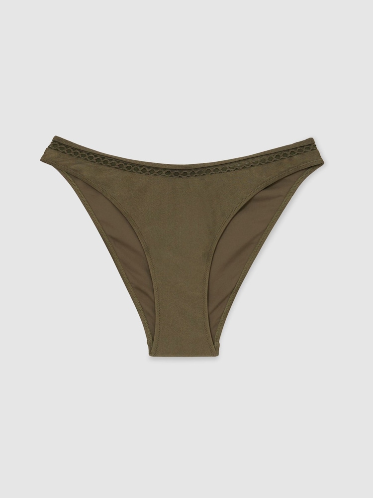 Reiss Khaki Green Janina Shimmer Fixed-Side Bikini Bottoms - Image 2 of 7 Reiss Khaki Green Janina Shimmer Fixed-Side Bikini Bottoms - Image 2 of 7