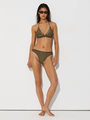 Reiss Khaki Green Janina Shimmer Fixed-Side Bikini Bottoms - Image 3 of 7