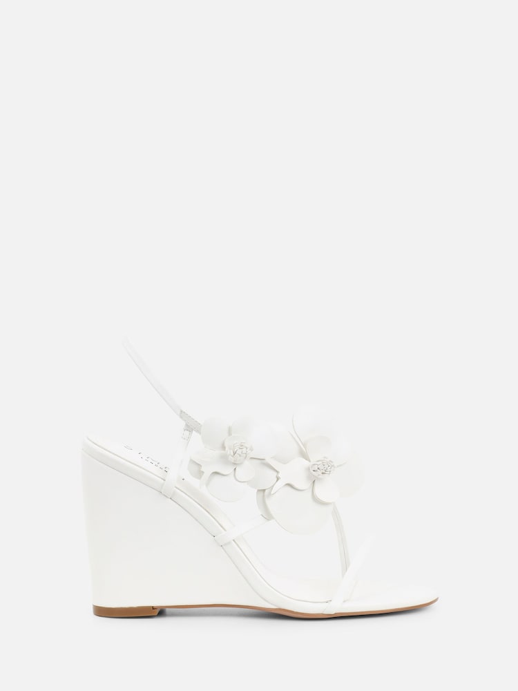 Simmi London White Franny Flower Detail Wedge Heeled Sandals - Image 2 of 4