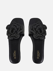 Simmi London Black Ronda Flower Detail Slip-On Flat Sandals - Image 3 of 4
