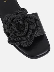 Simmi London Black Ronda Flower Detail Slip-On Flat Sandals - Image 4 of 4