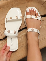 Simmi London White Chiara Shell Detail Slip On Flat Sandals - Image 1 of 4