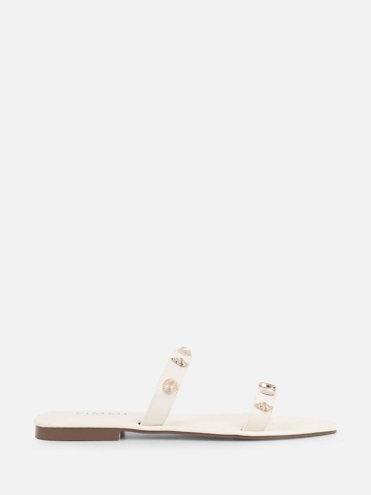 Simmi London White Chiara Shell Detail Slip On Flat Sandals - Image 2 of 4