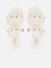 Simmi London White Chiara Shell Detail Slip On Flat Sandals - Image 3 of 4