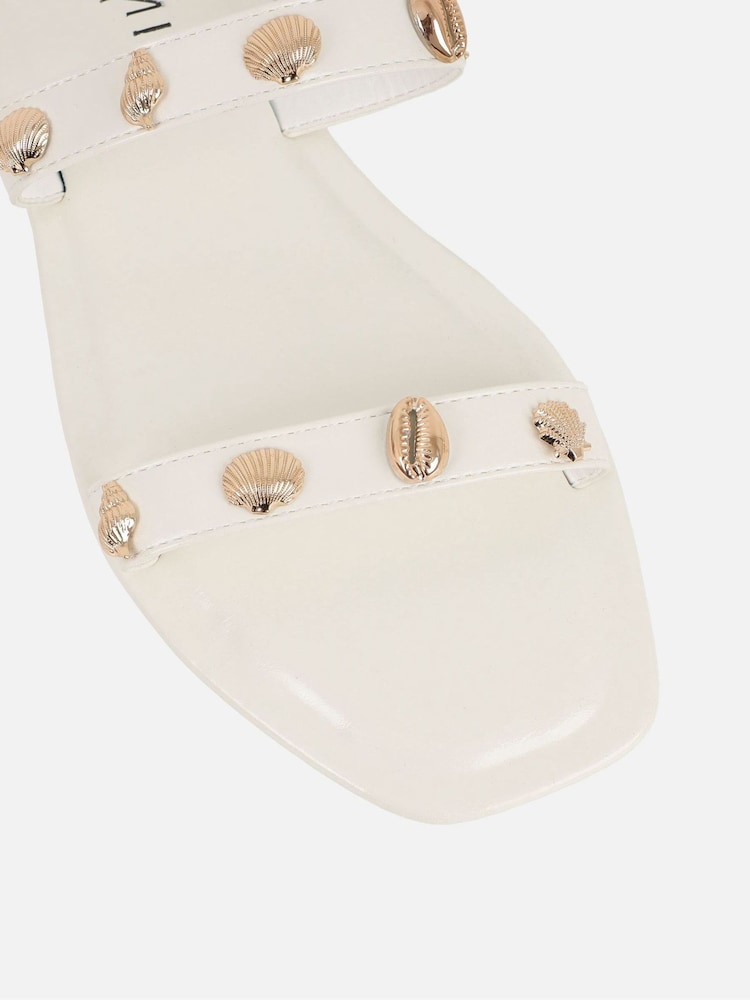 Simmi London White Chiara Shell Detail Slip On Flat Sandals - Image 4 of 4