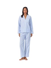 Lauren Ralph Lauren Blue Core Woven Long Sleeve Notch Collar Long Pant Pyjamas Set - Image 1 of 3