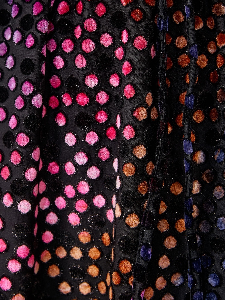 Love & Roses Velvet Spot Flocked Long Sleeve Mini Dress - Image 5 de 5
