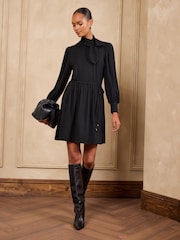 Love & Roses Black Tie Neck Jersey Skater Dress - Image 3 of 5