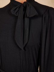 Love & Roses Black Tie Neck Jersey Skater Dress - Image 5 of 5