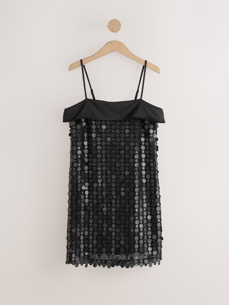 Black Fold Over Sequin Mini Dress - Image 1 of 3
