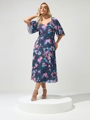 Yours Curve Blue London Floral V-Neck Dress - Image 2 of 5