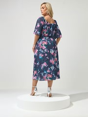 Yours Curve Blue London Floral V-Neck Dress - Image 3 of 5
