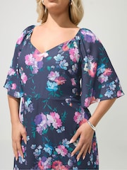 Yours Curve Blue London Floral V-Neck Dress - Image 4 of 5