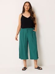 Yours Curve Green Textured Woven Cropped Trousers - Image 2 of 5