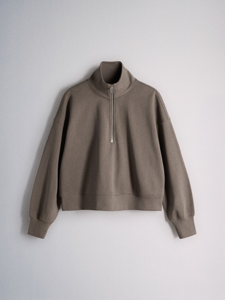 The Set Half Zip Funnel Neck Sweater Neutral Taupe - Image 1 of 3