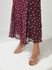Yours Curve Purple London Mesh Godet Wrap Dress - Image 5 of 6