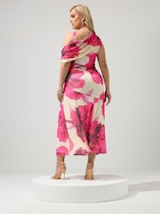 Yours Curve White London Floral Mesh Drape Shoulder Dress - Image 3 of 5