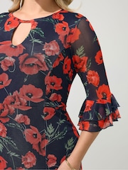 Yours Curve Blue London Floral Mesh Keyhole Dress - Image 4 of 5