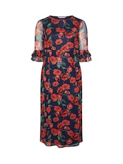 Yours Curve Blue London Floral Mesh Keyhole Dress - Image 5 of 5