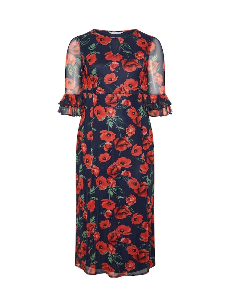 Yours Curve Blue London Floral Mesh Keyhole Dress - Image 5 of 5 Yours Curve Blue London Floral Mesh Keyhole Dress - Image 5 of 5