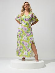 Yours Curve Green London Angel Sleeve Mesh Maxi Dress - Image 3 of 5