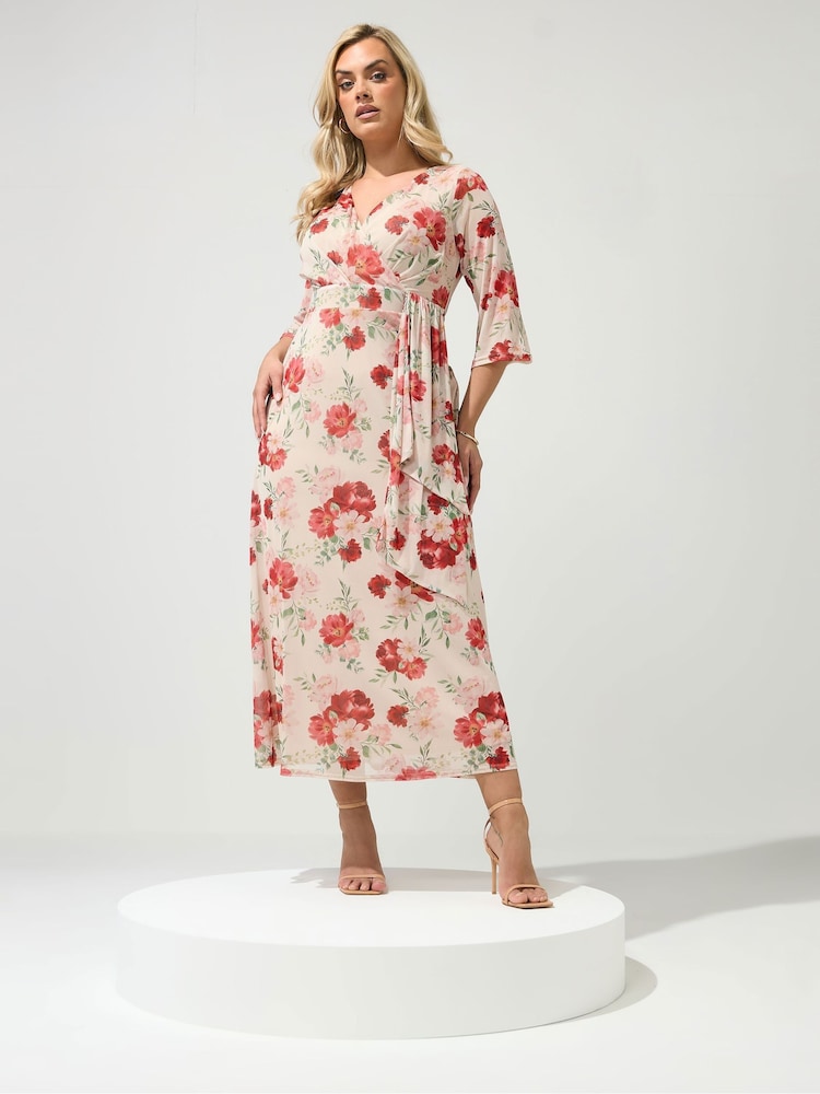 Yours Curve Cream London Mesh Wrap Dress - Image 1 of 5 Yours Curve Cream London Mesh Wrap Dress - Image 1 of 5