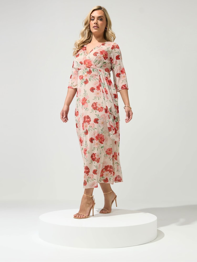 Yours Curve Cream London Mesh Wrap Dress - Image 2 of 5 Yours Curve Cream London Mesh Wrap Dress - Image 2 of 5