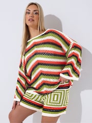 Yours Curve Black Limited Zig Zag Crochet Co-ord  Top - Image 1 of 5