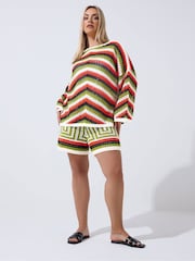 Yours Curve Black Limited Zig Zag Crochet Co-ord  Top - Image 2 of 5