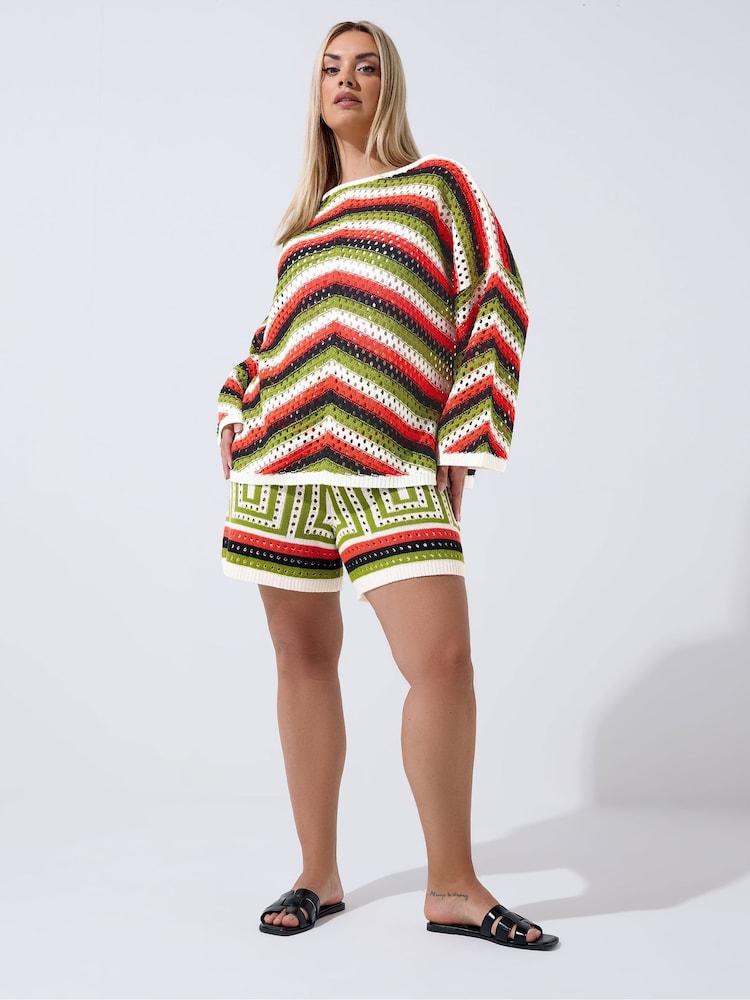 Yours Curve Black Limited Zig Zag Crochet Co-ord  Top - Image 2 of 5