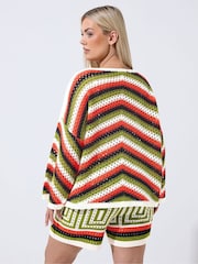 Yours Curve Black Limited Zig Zag Crochet Co-ord  Top - Image 3 of 5