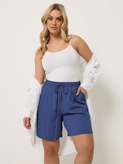 Yours Curve Blue Textured Woven Shorts - Image 1 of 5