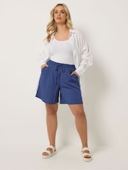 Yours Curve Blue Textured Woven Shorts - Image 2 of 5