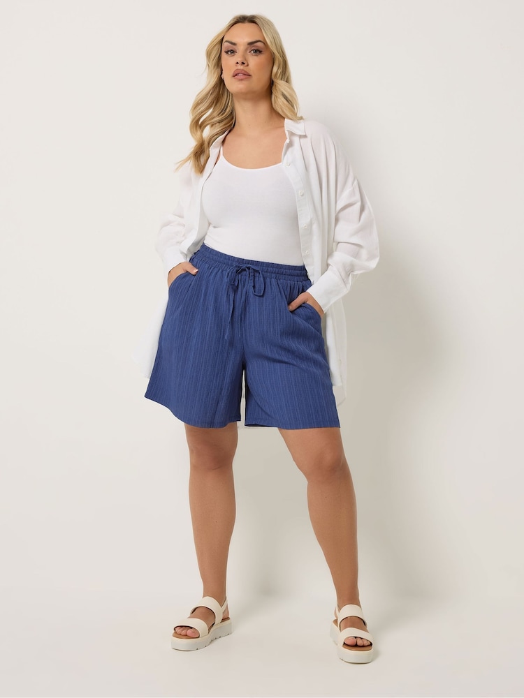 Yours Curve Blue Textured Woven Shorts - Image 2 of 5