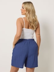 Yours Curve Blue Textured Woven Shorts - Image 3 of 5