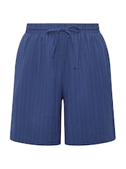 Yours Curve Blue Textured Woven Shorts - Image 5 of 5