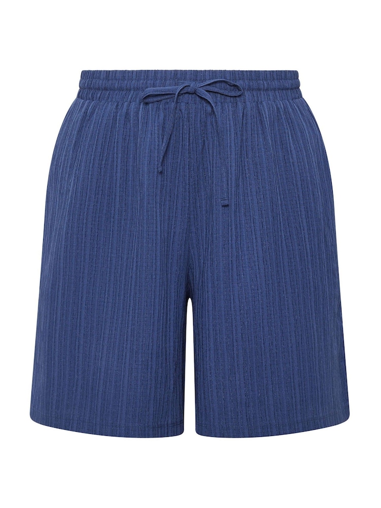 Yours Curve Blue Textured Woven Shorts - Image 5 of 5