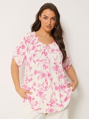 Yours Curve Pink Boho Bardot Blouse - Image 1 of 5