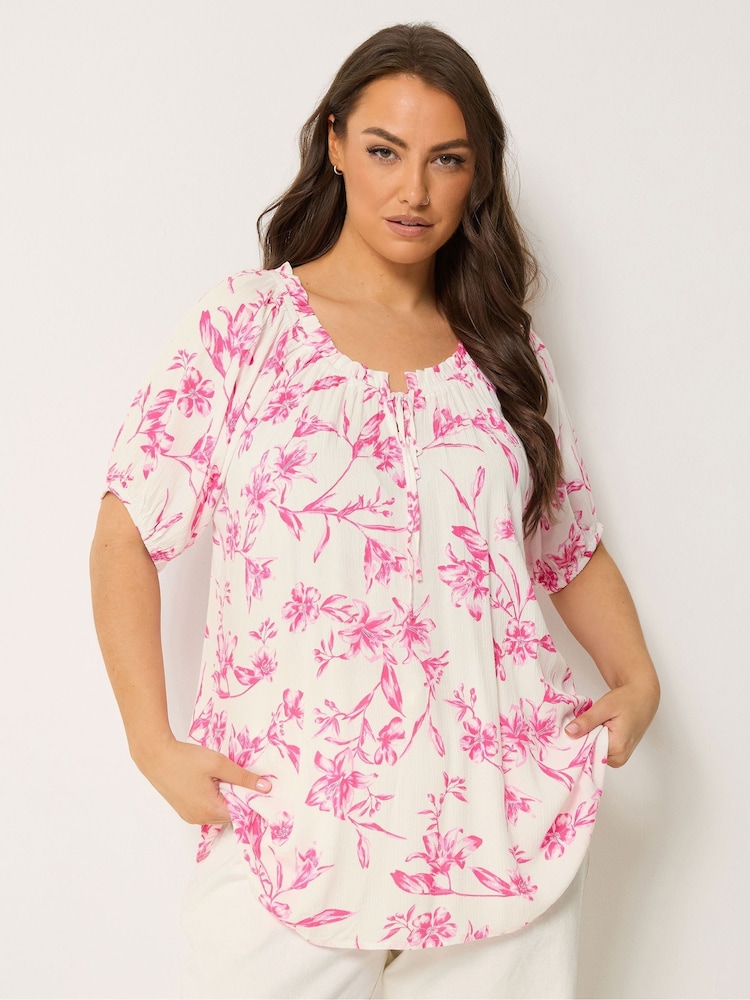 Yours Curve Pink Boho Bardot Blouse - Image 1 of 5