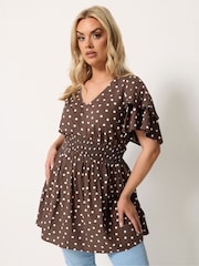 Yours Curve Brown Flutter Sleeve Top - Image 1 of 5