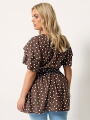 Yours Curve Brown Flutter Sleeve Top - Image 2 of 5