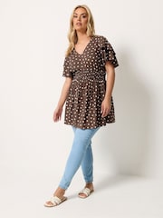 Yours Curve Brown Flutter Sleeve Top - Image 3 of 5